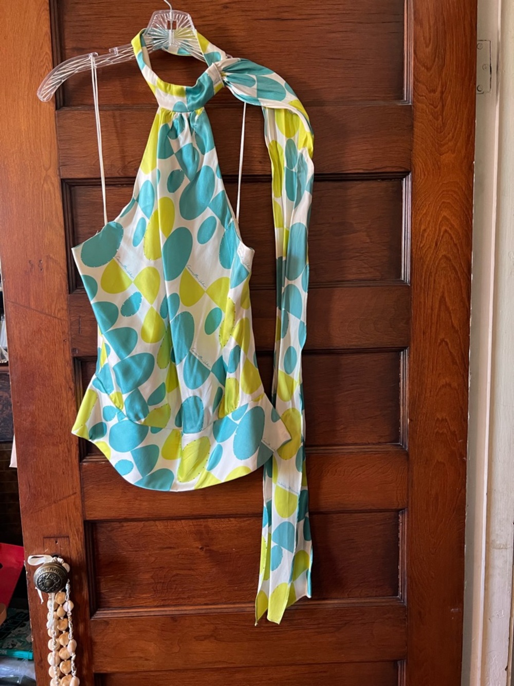 Rare Carmen Marc Valvo Collection Aqua and Lime Halter top